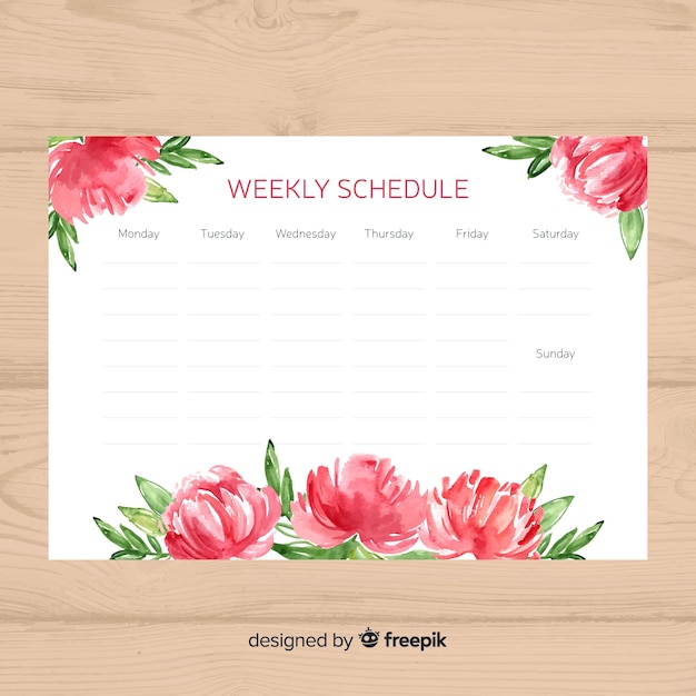 Lovely weekly schedule template with floral style | Free Vector