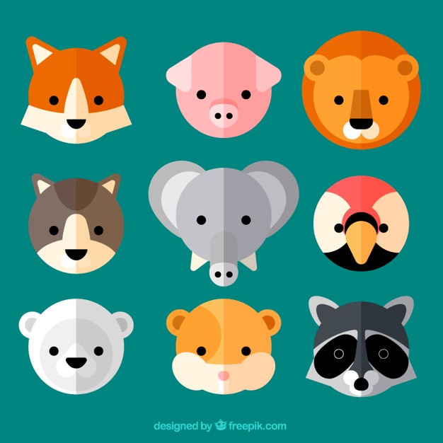 Lovely wild animal avatars in flat
design