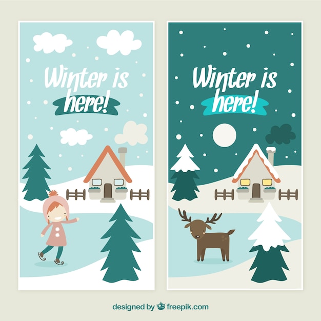 Download Lovely winter is here banners pack Vector | Premium Download