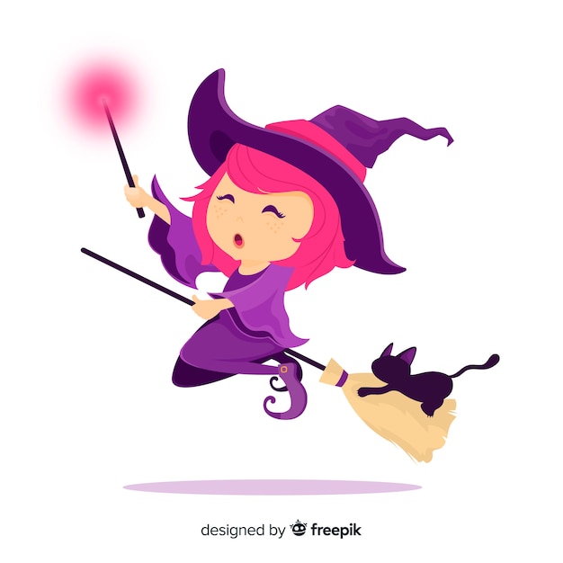 Lovely witch character with flat design Free Vector