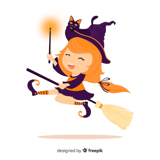 Lovely witch character with flat design Free Vector