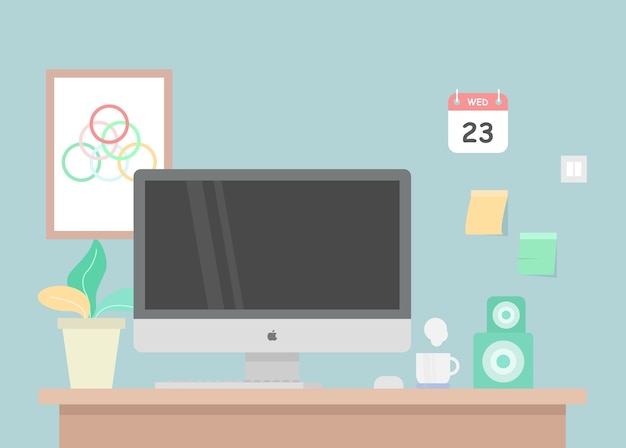 Premium Vector | Lovely workspace with flatstyle