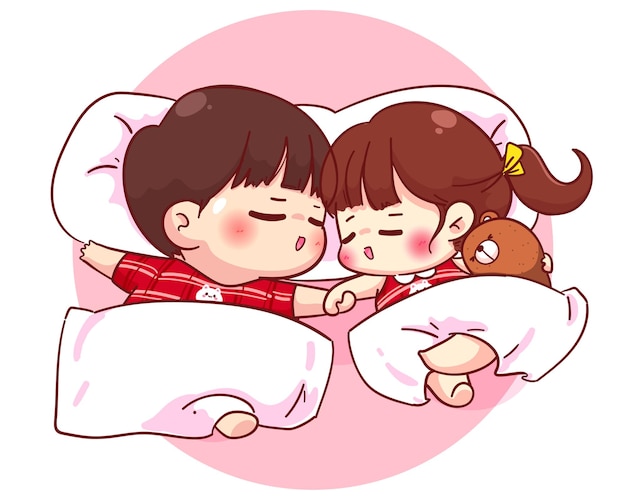 Premium Vector Lovers Couple Sleeping Together Cartoon Character