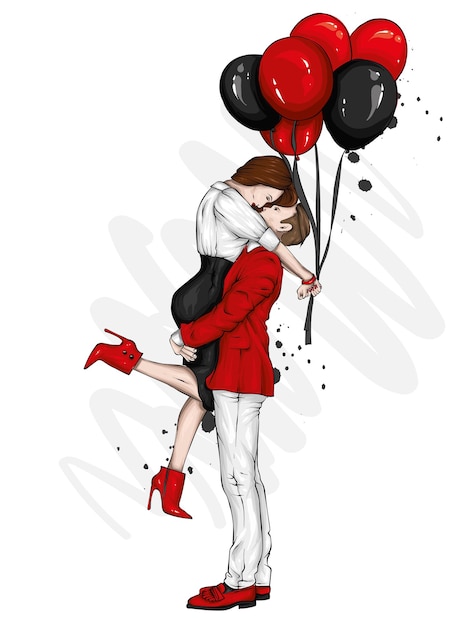 Premium Vector Loving Couple And Balloons