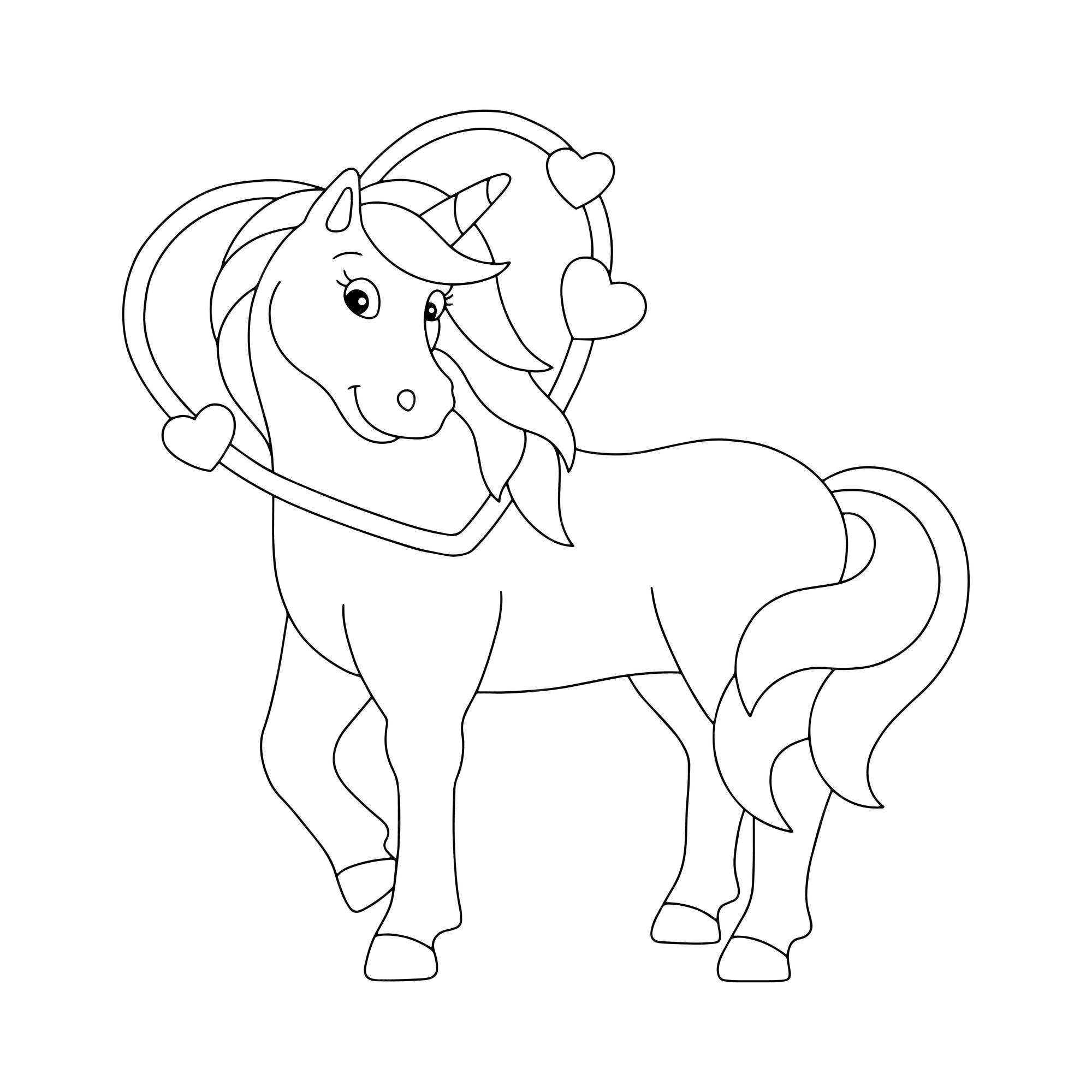 Premium Vector | Loving unicorn coloring book page for kids valentines day