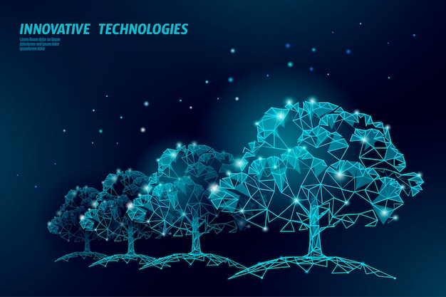 低ポリ木公園路地材 生態学は自然林の概念を保存します 世界的な森林破壊のエコアイデア 環境汚染ポスターテンプレートイラスト プレミアムベクター