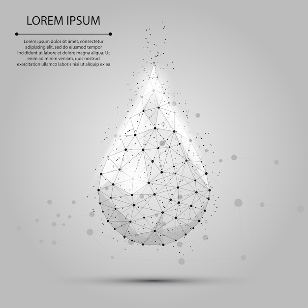 Low poly wireframe water drop with dots and stars. fresh aqua or liquid, eco nature Premium Vector