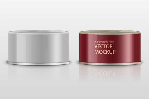 Download Premium Vector Low Profile Matte Tuna Can With Label On White Background Photo Realistic Packaging Template With Sample Design 3d Illustration PSD Mockup Templates