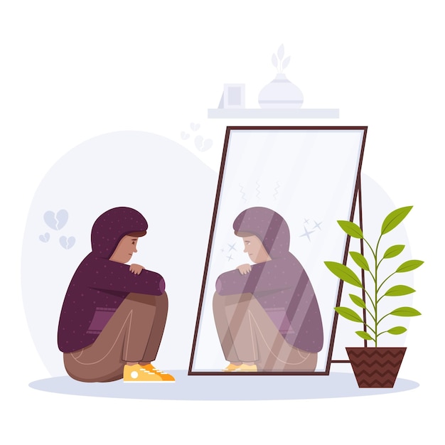 Premium Vector Low Self Esteem Illustration With Woman And Mirror