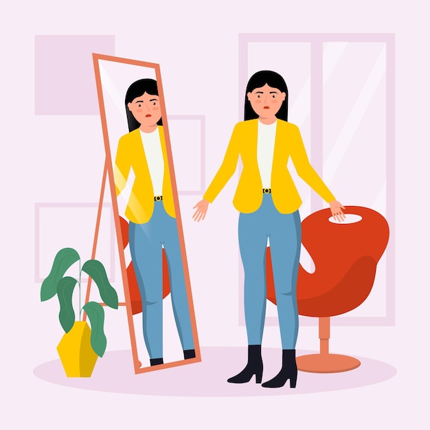 Free Vector | Low self-esteem with woman and mirror