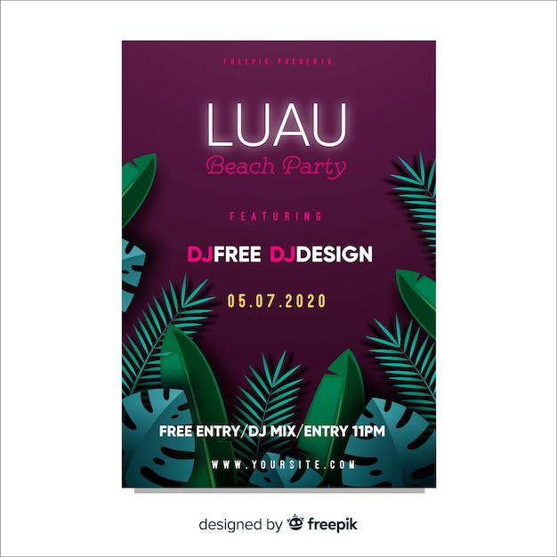 Free Vector  Luau party leaves poster template