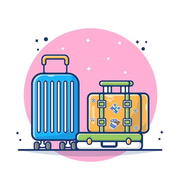 プレミアムベクター スーツケースとバッグのイラストと荷物 バッグや荷物旅行のコンセプトです フラット漫画のスタイル