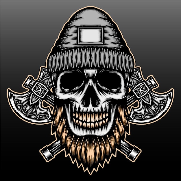 Premium Vector | Lumberjack skull with axe hand drawn illustration design