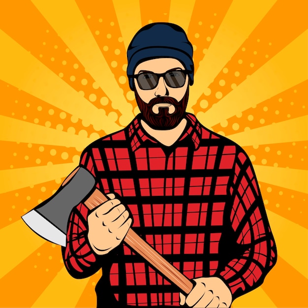 Premium Vector | Lumberjack with beard and axe.