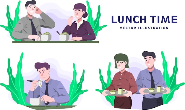 Premium Vector Lunch Time Activity Vector Illustration