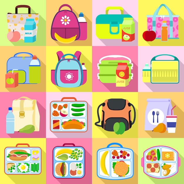 Lunchbox icons set. flat set of lunchbox vector | Premium Vector