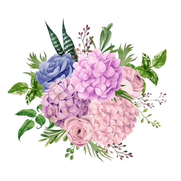 Premium Vector Lush Pink Hydrangea Bouquet Top View Hand Drawn