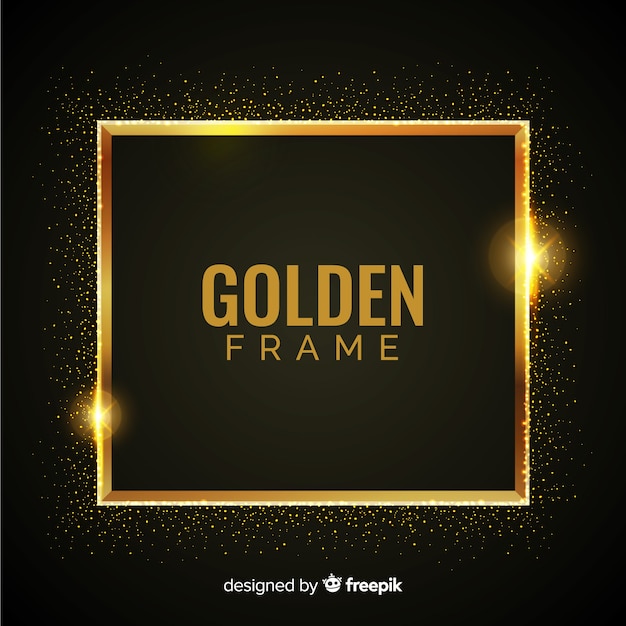 Luxury background with golden particles and square frame Free Vector