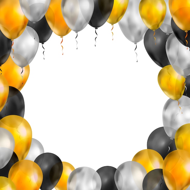 Premium Vector | Luxury balloons in gold, silver and black colours in ...