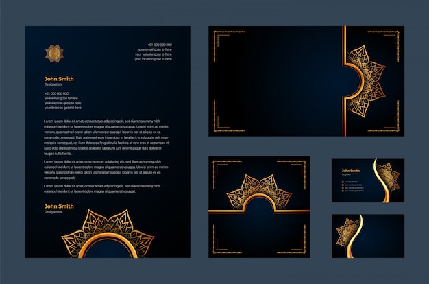 Luxury brand identity or stationary design template with luxury ornamental mandala arabesque, busine