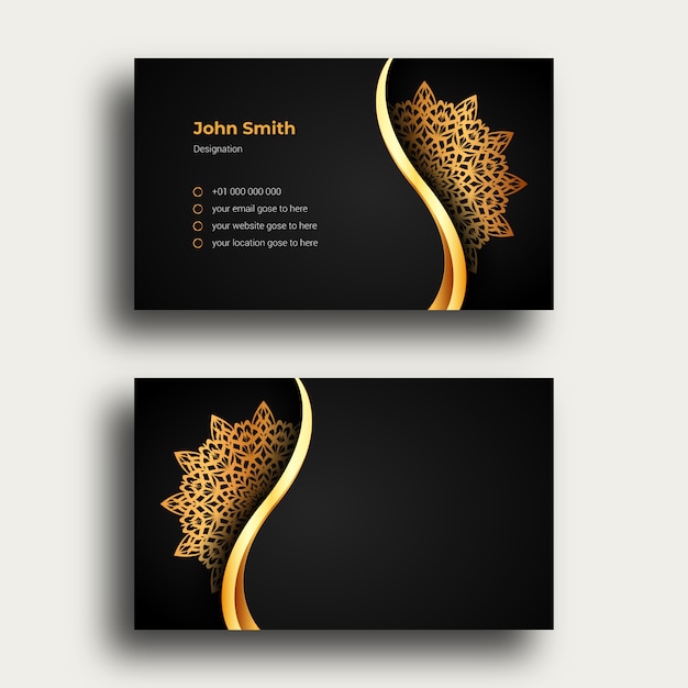 Luxury business card design template with luxury ornamental mandala arabesque background Premium Vec