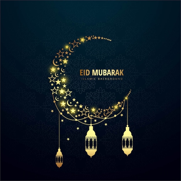 Luxury eid mubarak background with moon and lanterns Vector | Free Download