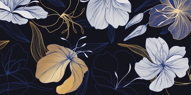 Premium Vector Luxury Gold And Blue Floral Wallpaper