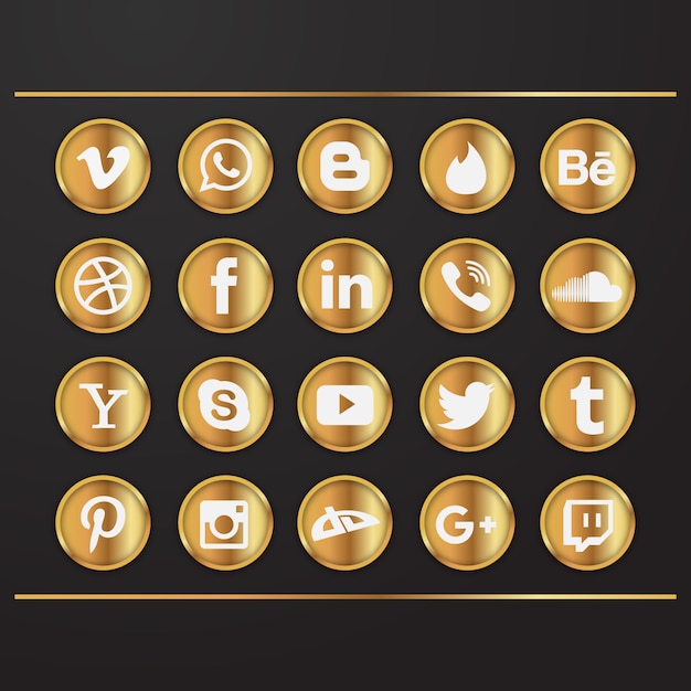 Luxury golden icons for social networks Vector | Free Download