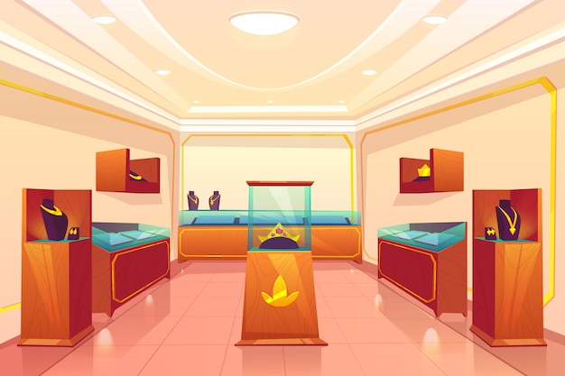 Free Vector | Luxury jewellery store trading room cartoon