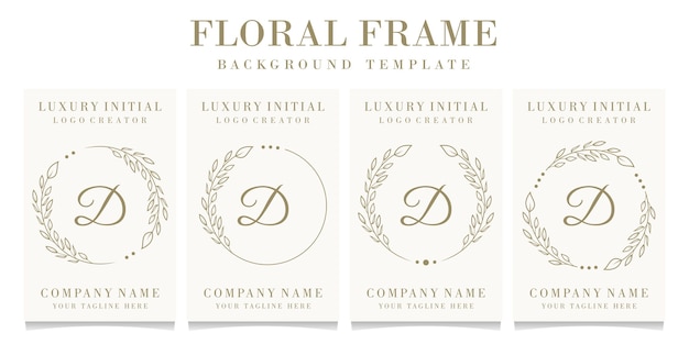 Luxury letter d logo design with floral frame background template Premium Vector