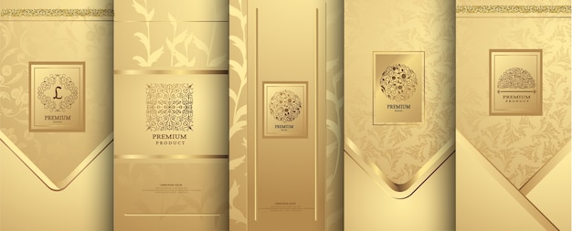 Luxury logo and gold packaging design Premium Vector