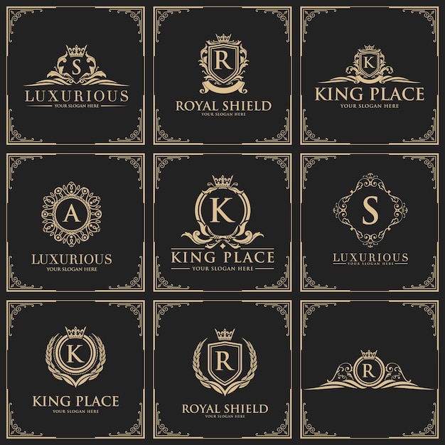 Premium Vector | Luxury logo set, boutique hotel, king and royal icon set.