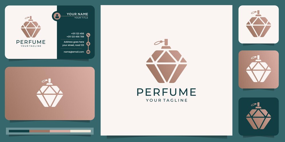  Luxury perfume logo with bottle design and business card template Premium Vector