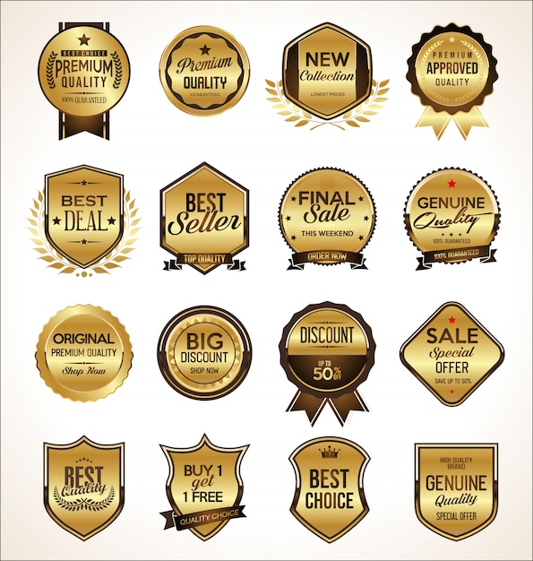 Premium Vector | Luxury premium golden badge set