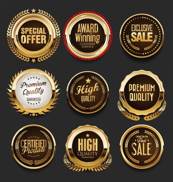 Premium Vector | Luxury premium golden badge set