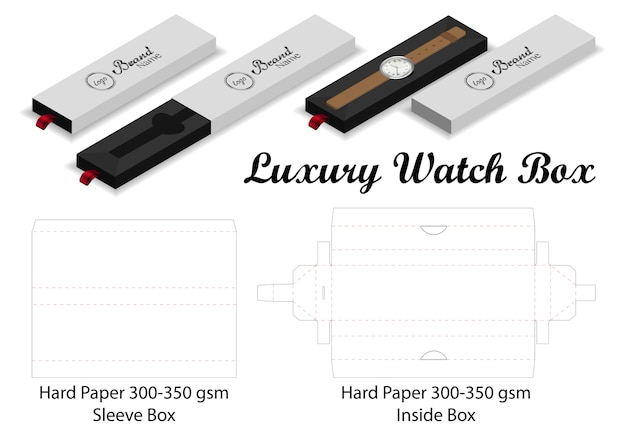 Download Luxury watch sleeve box mockup dieline template | Premium ...