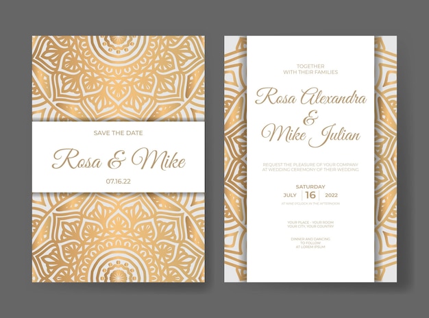 Premium Vector | Luxury wedding invitation with gold mandala design