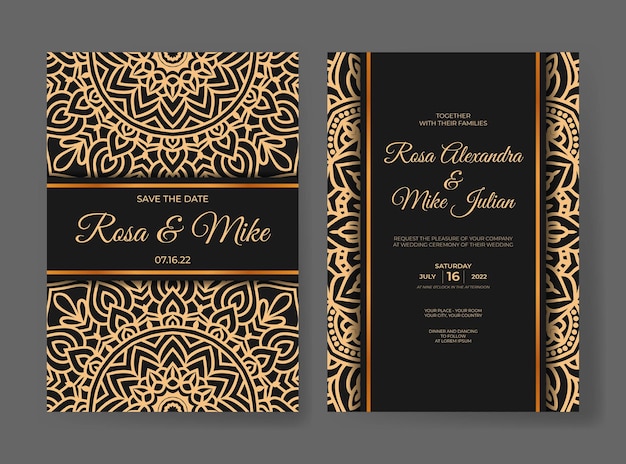 Premium Vector | Luxury wedding invitation with gold mandala design