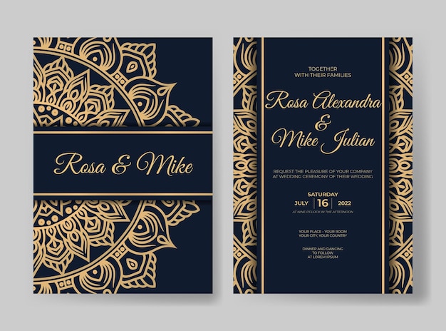 Premium Vector | Luxury wedding invitation with gold mandala design