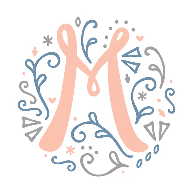 'm' letterモノグラムデザイン - 祭りアルファベット文字抽象的な花のラウンドデザインデコ