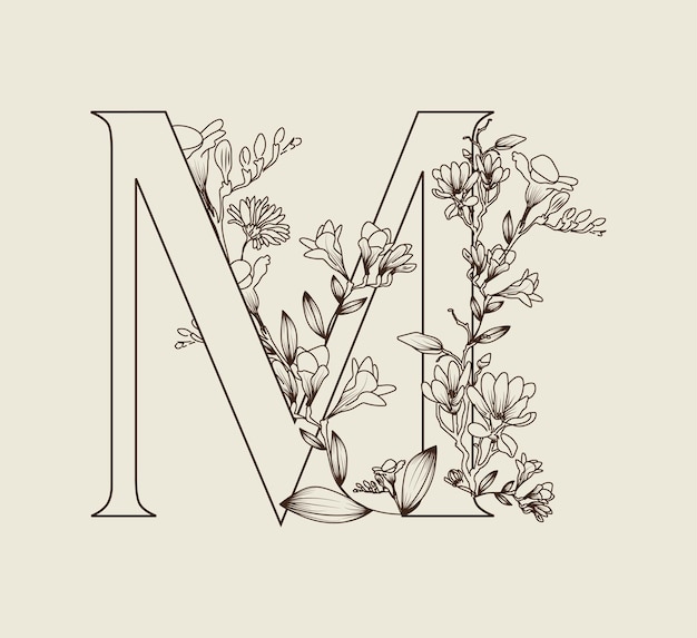 Premium Vector | M letters line floral design