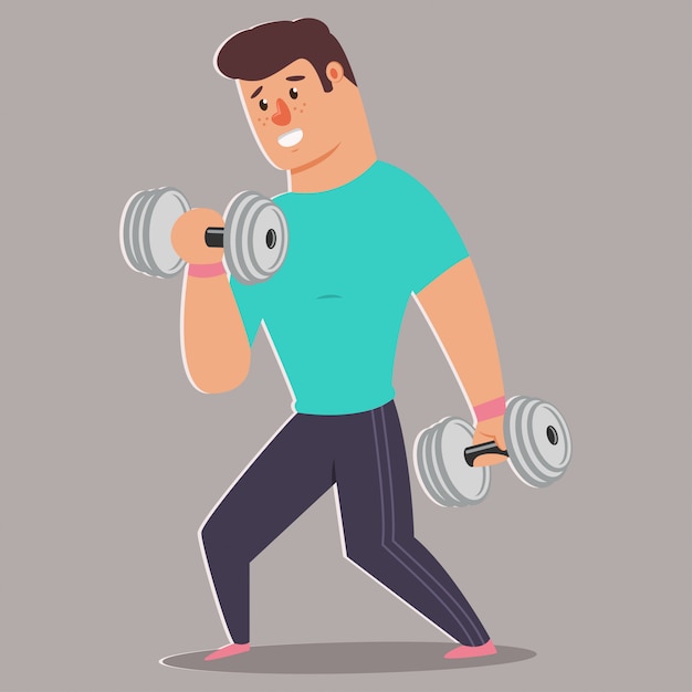 Premium Vector | Mð°n doing fitness exercises with dumbbells. cute guy ...