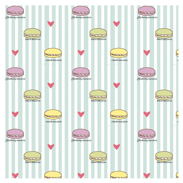 Premium Vector Macaron and heart on blue line pattern