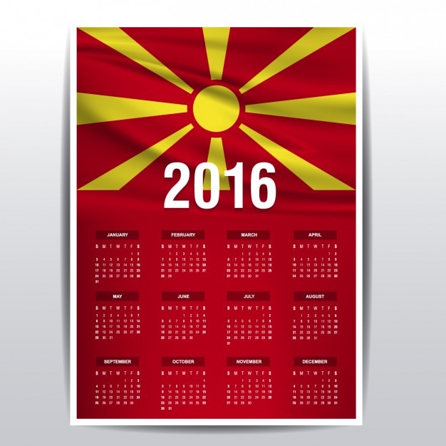 Free Vector Macedonia calendar of 2016
