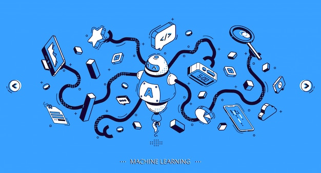 機械学習バナー 人工知能 無料のベクター