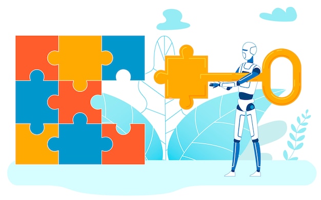 Machine learning solving task, complete puzzles Premium Vector