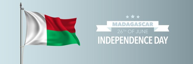マダガスカルの幸せな独立記念日 マダガスカルの国民の祝日6月26日旗竿に旗を振るデザイン要素 プレミアムベクター
