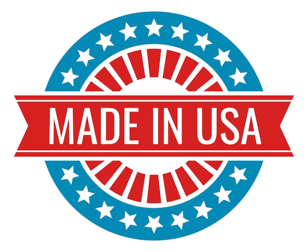 Premium Vector | Made in usa badge. round retro label with red ribbon