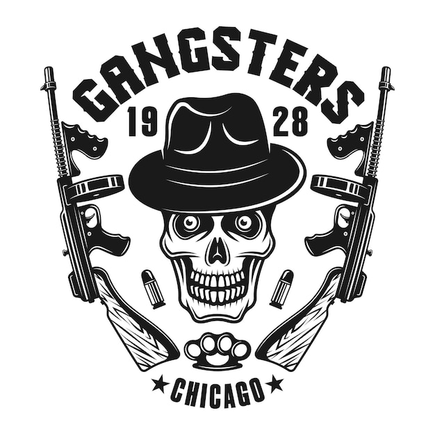 Premium Vector | Mafia emblem with gangster skull in hat and guns