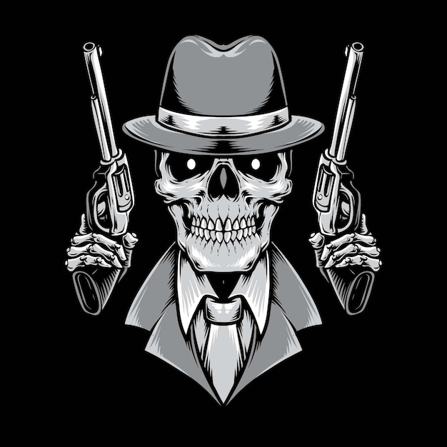 Premium Vector | Mafia Skull Holding Gun